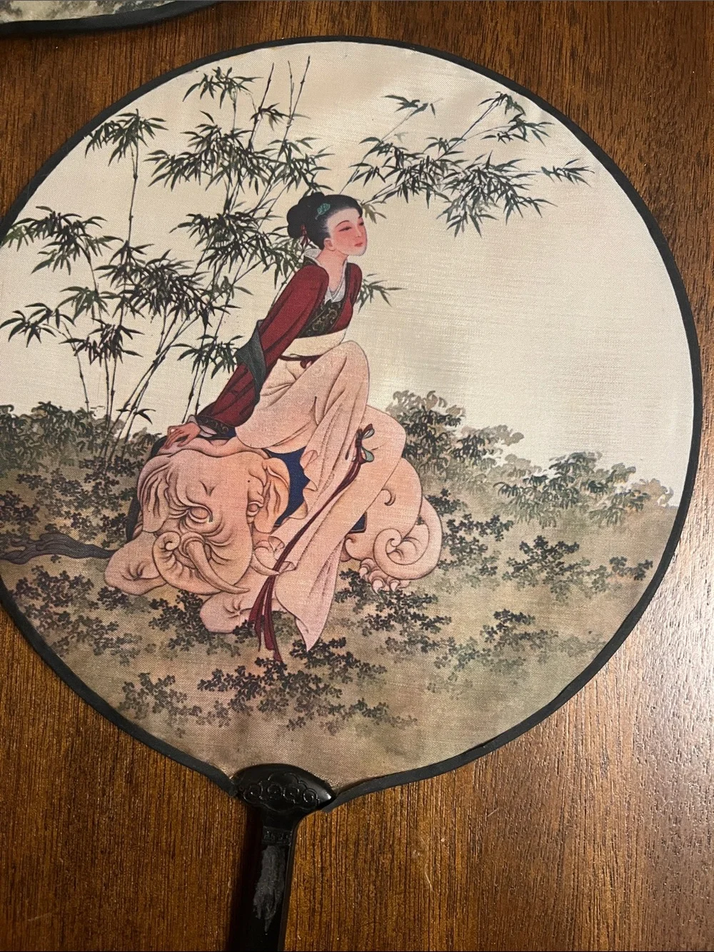 2 Vintage Traditional Asian Round Silk Wall Fans in Pink and Black